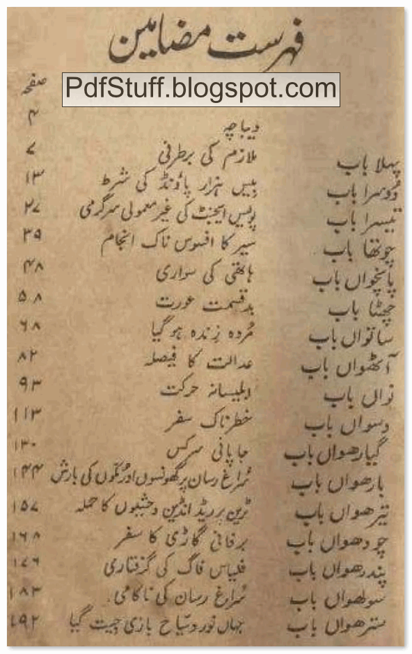 Contents of Urdu Book Dunya Kay Gird Assi Din
