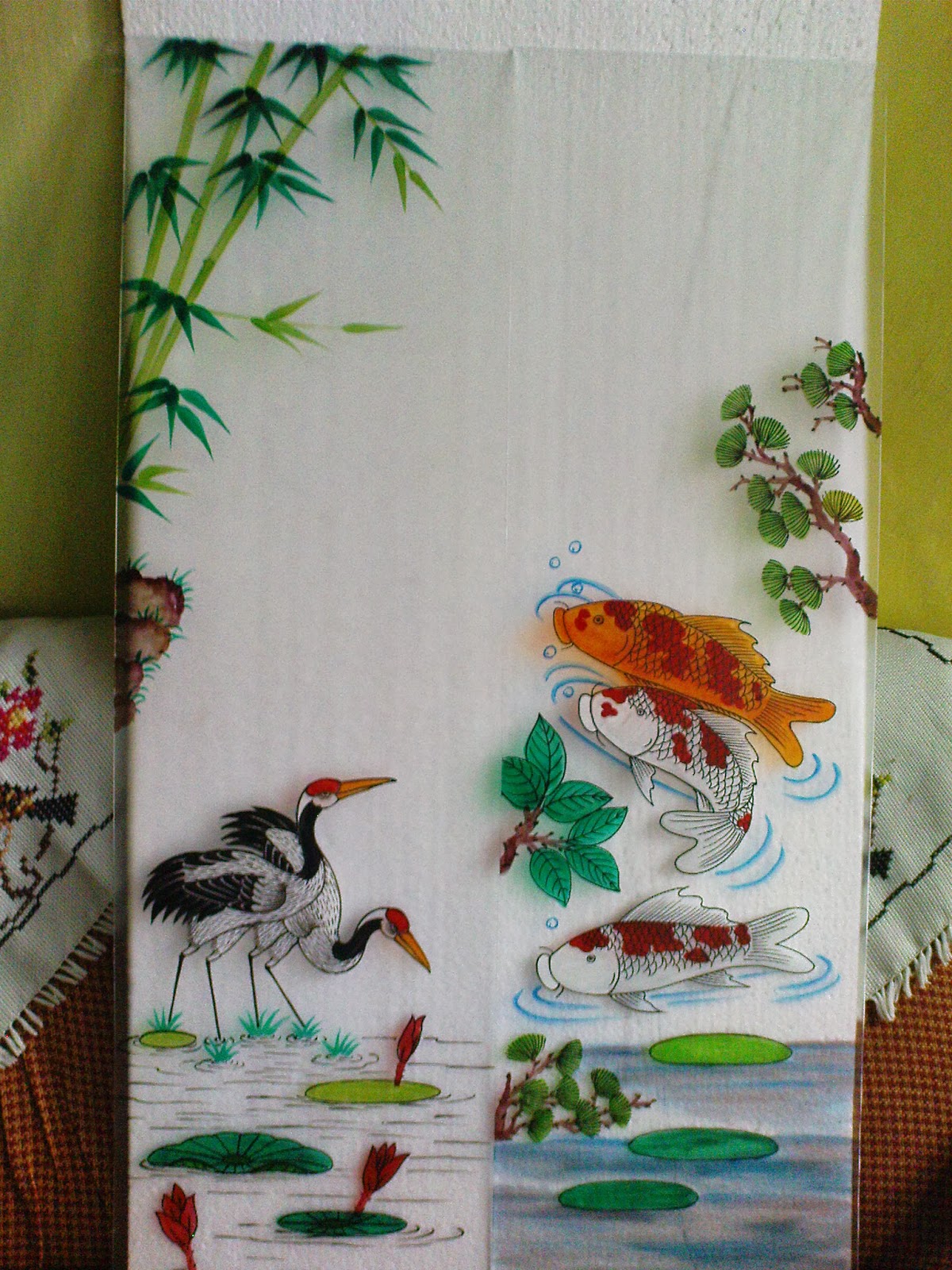 My Gallery Lukisan Ikan Koi  Sakura Bambu dan Burung 