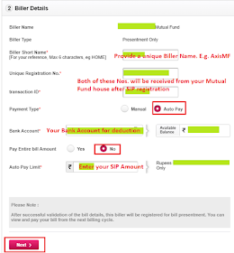 Axis Bank - Add Biller for Mutual Fund SIP