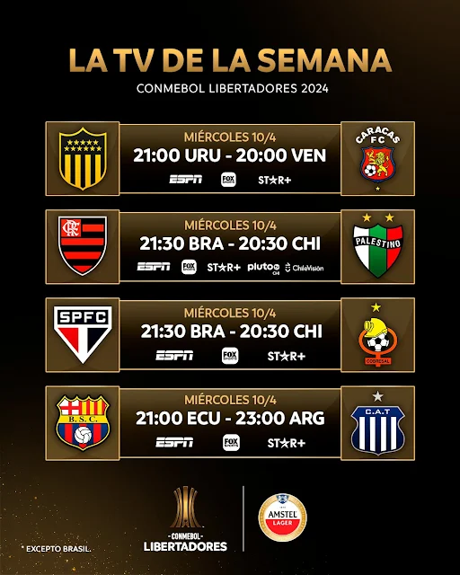 Fixture y Television de la Segunda Fecha de la Copa Libertadores 2024