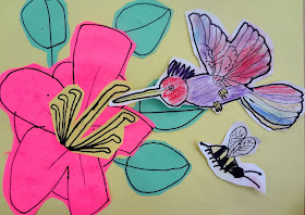 pollination art lesson, hummingbird art lesson for kids, 2nd grade spring art lesson