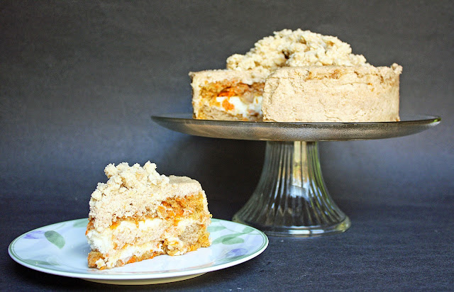 Momofuku-inspired vegan carrot layer cake with liquid cheesecake filling and graham frosting