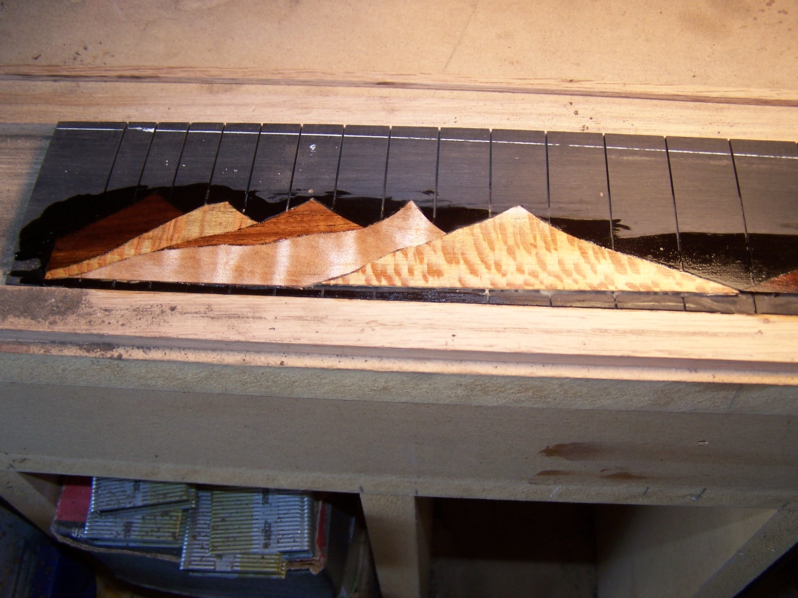 My Neck Thru Guitar Build: Fretboard update mountains mostly complete