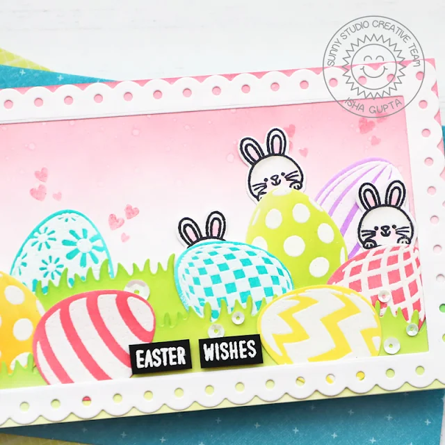 Sunny Studio Stamps: Eggs To Dye For Balloon Rides Slimline Dies Easter Card by Isha Gupta