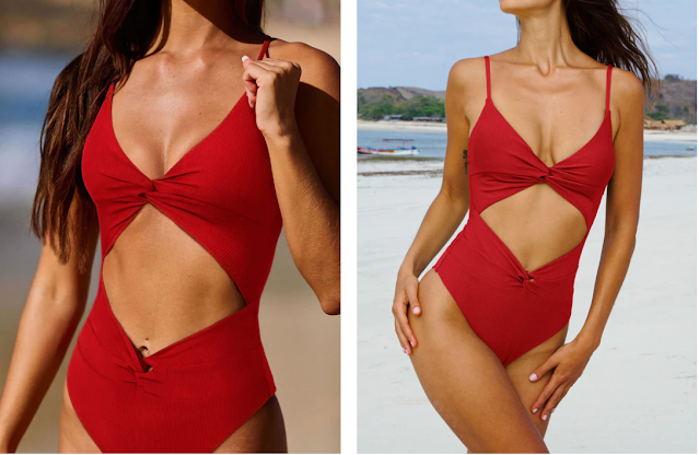 Berlook.com - Red Cutout Twist One-Piece Swimsuit