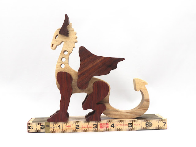 Handmade Wood Toy Dragon Made From Poplar and Walnut Hardwoods