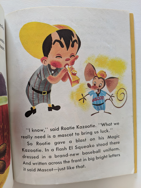 picture of children's book page with illustration of boy and a mouse