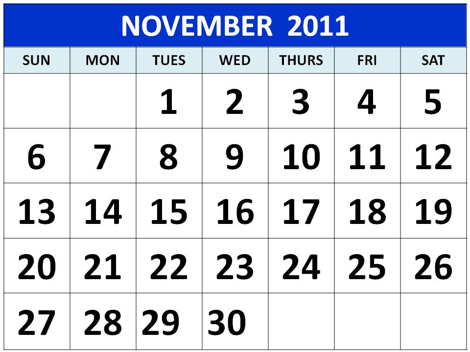 To download and print these Free Big Monthly Calendar 2011 November with big 