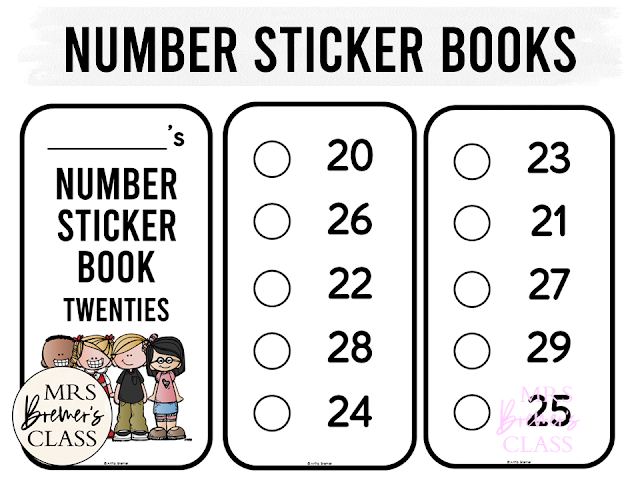 Math number recognition sticker books for math learning assessment in Kindergarten