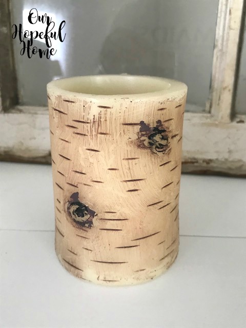 LED rustic candle birch bark facade