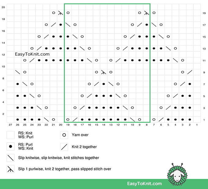 Eyelet Lace 44: Stockinette and Garter Diamonds lace chart