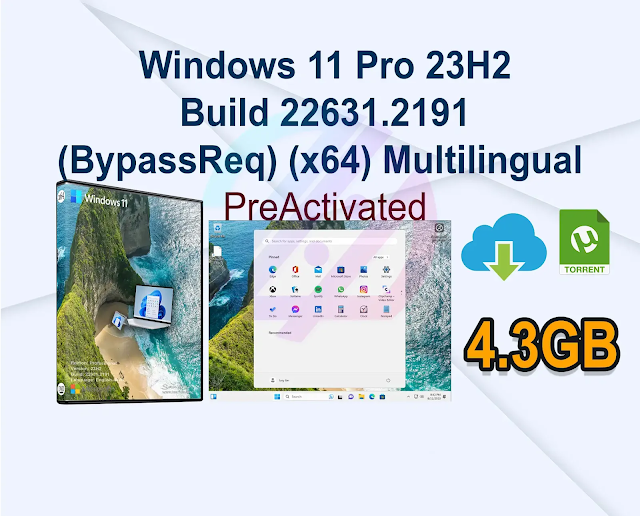 Windows 11 Pro 23H2 Build 22631.2191 (BypassReq) (x64) Multilingual Pre-Activated