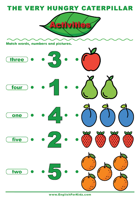 The Very Hungry Caterpillar activity to learn English numbers