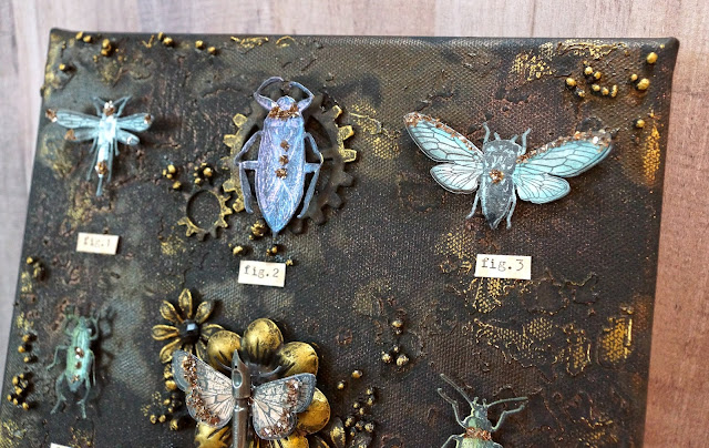 Entomology Curiosities: A Mixed Media Canvas with Tim Holtz Stamps | Alice Scraps Wonderland