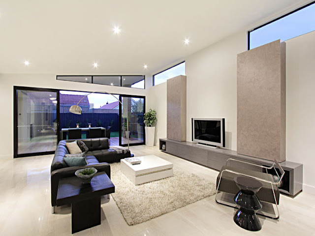 Picture of black and white living room furniture in the small contemporary home in Australia