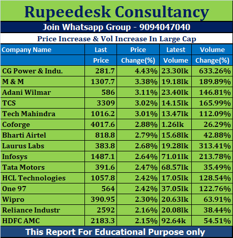 Price Increase & Vol Increase In Large Cap