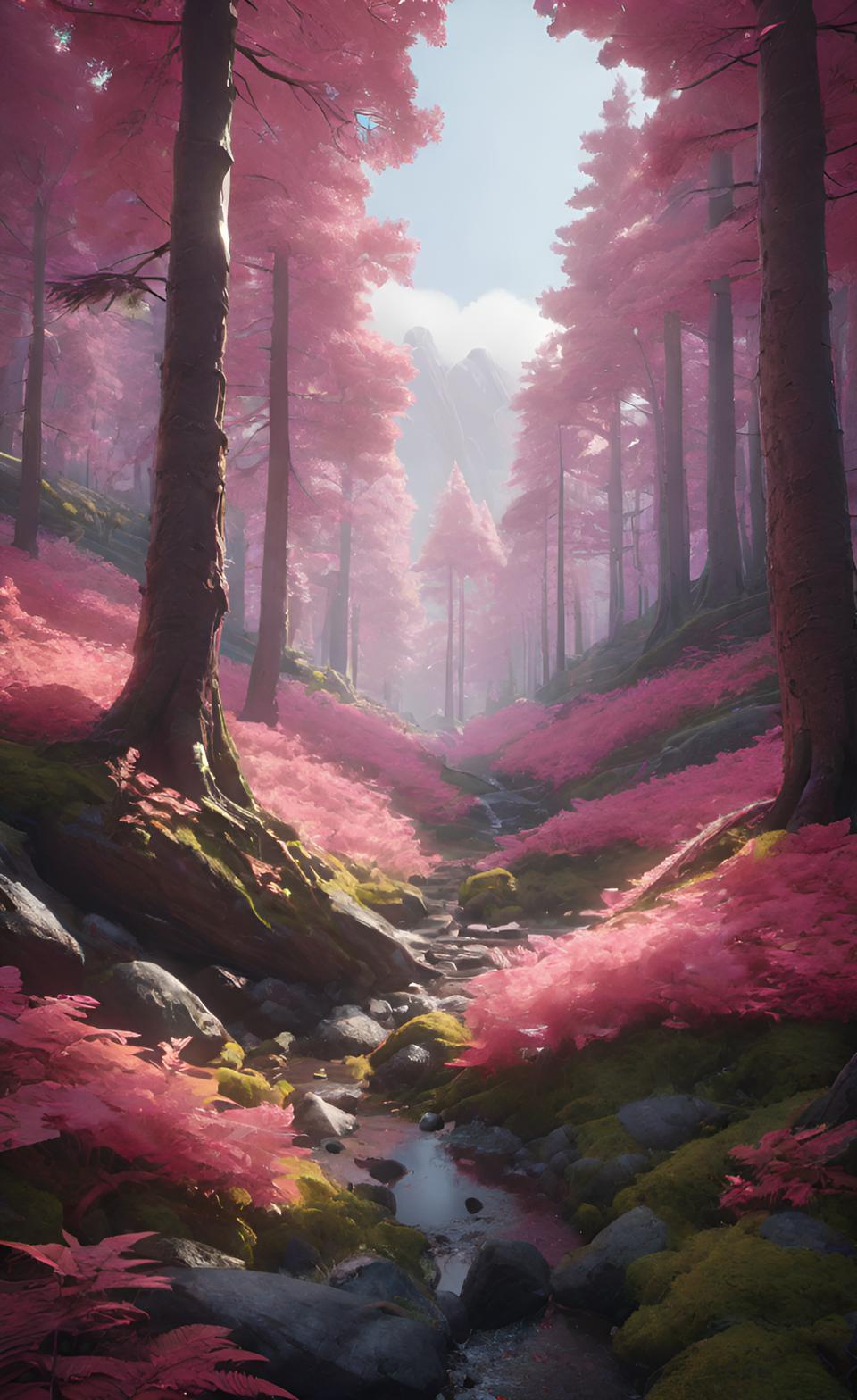 خلفية شاشة غابة باللون الزهري عالية الدقة