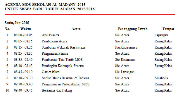 Agenda Masa Orientasi Siswa (MOS) di Bulan Ramadhan Sekolah Al Madany