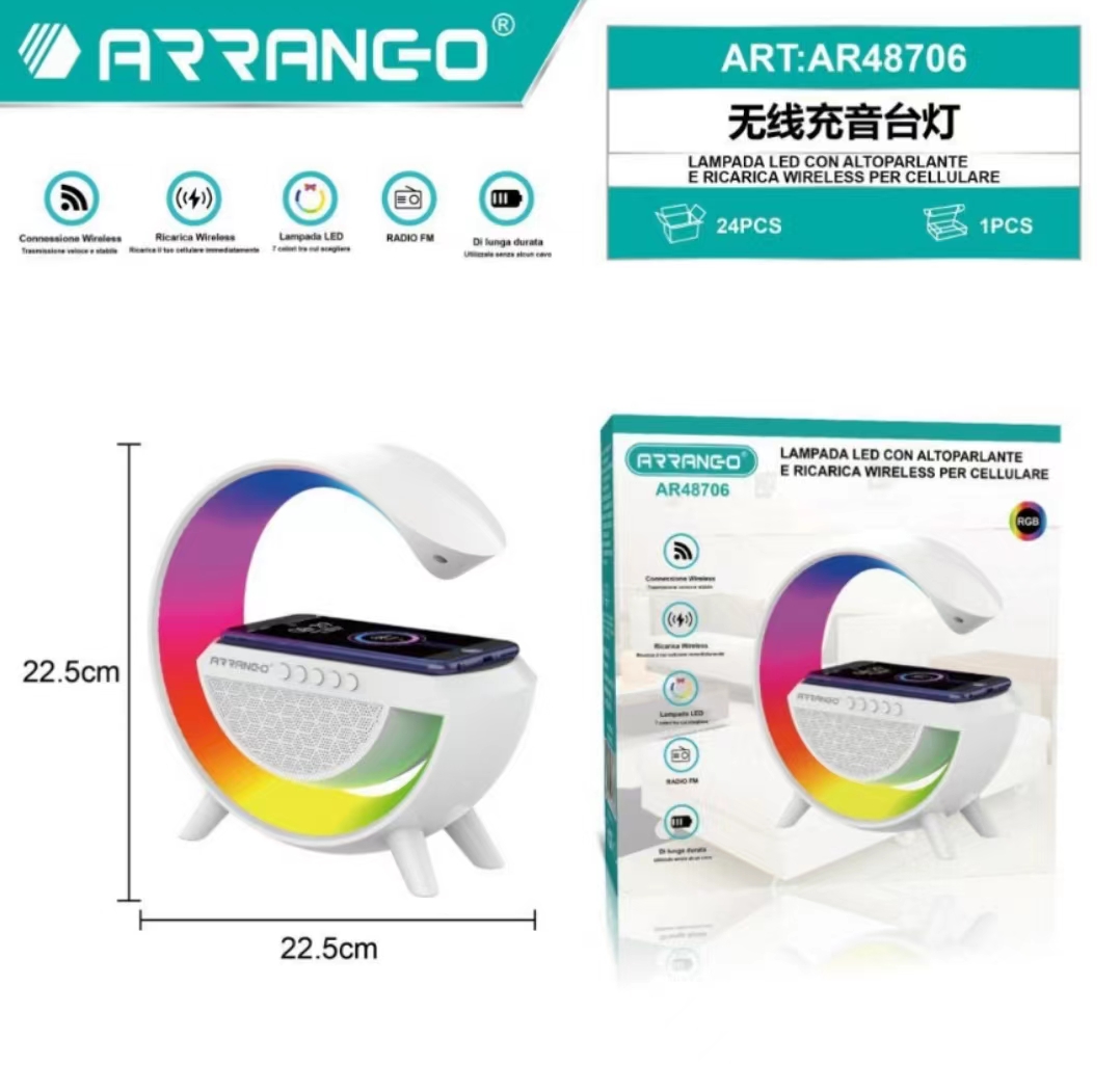 Arrango AR48706 Lampade da Comodino con Ricarica Wireless Radio FM