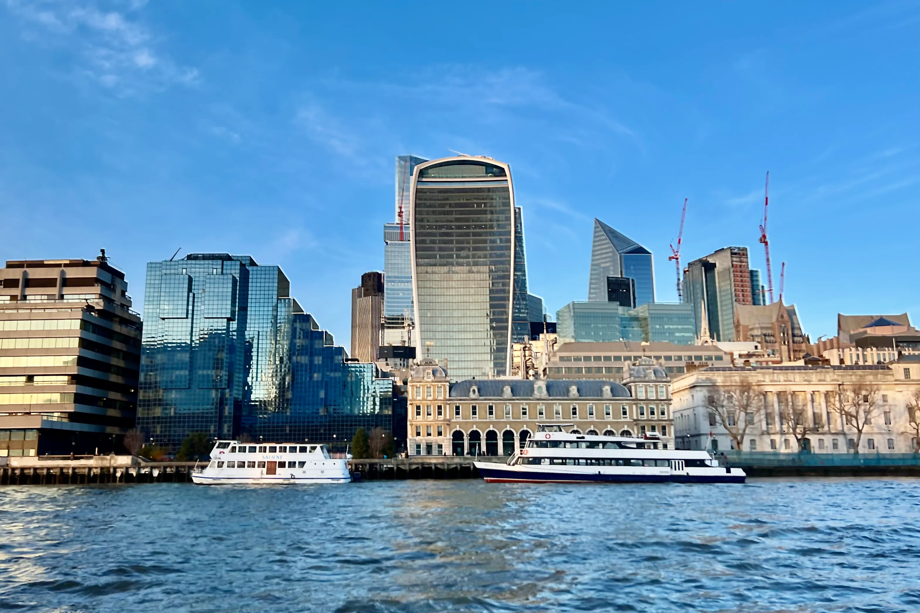 A view of the City of London from a river boat