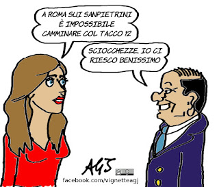 boschi, berlusconi, tacchi, sanpietrini, roma, vignetta, satira