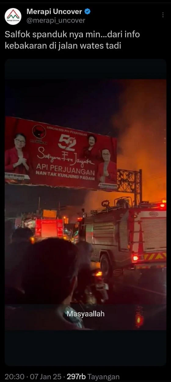 Spanduk PDIP kok bisa pas banget di lokasi kebakaran  Spanduk PDIP kok bisa pas banget
