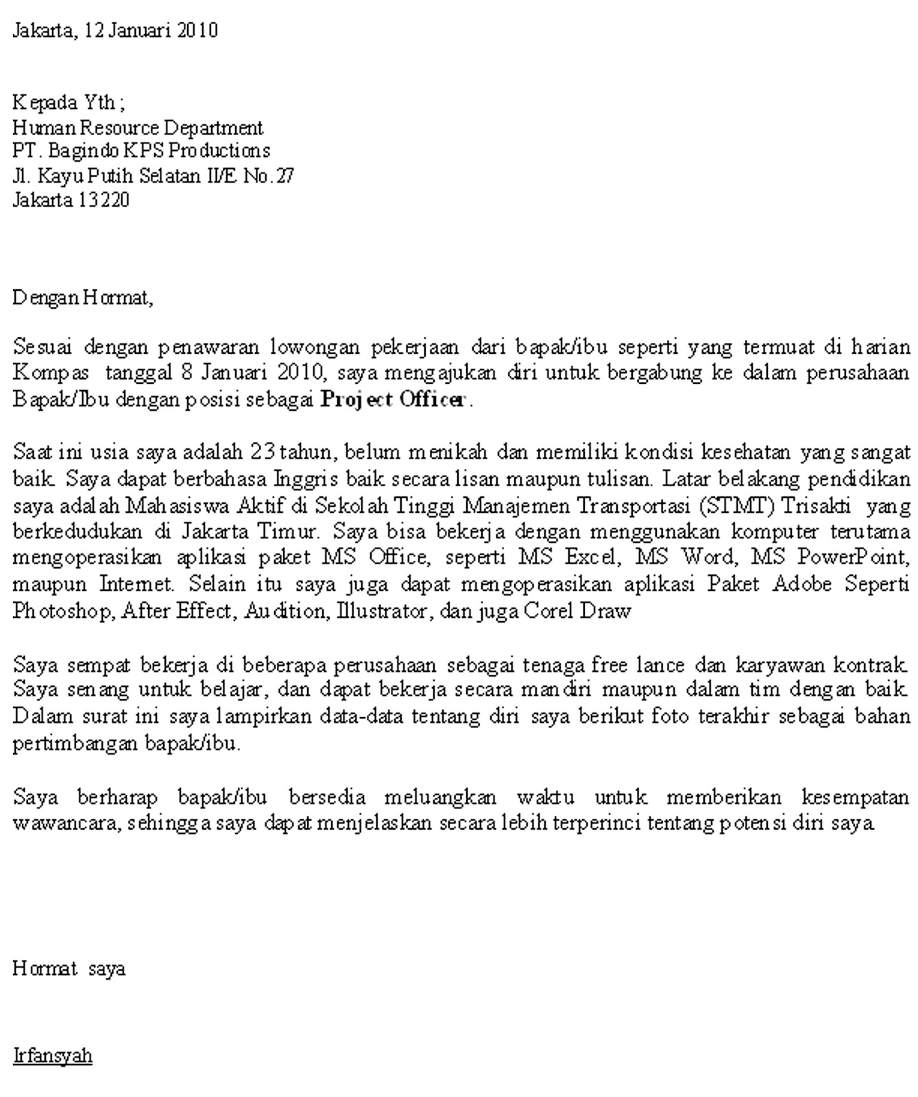 3 Contoh Surat Lamaran Kerja Via Email Dalam Bahasa 