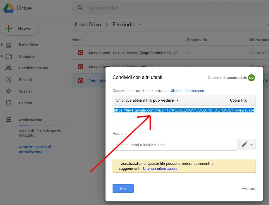 File audio da caricare in google moduli