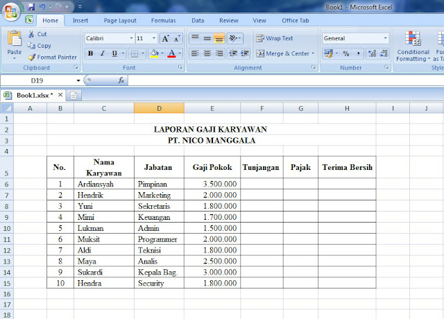 Contoh Tabel Gaji Karyawan | Githek Blog's