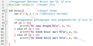 Source Code Penggunaan Operator Relasi pada Pemrograman C++