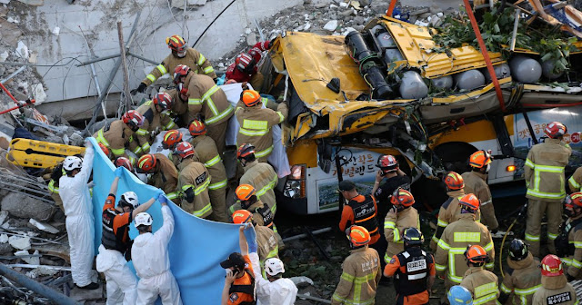 9 Maut Selepas Bas Musnah Ditimpa Bangunan Runtuh Di Korea Selatan