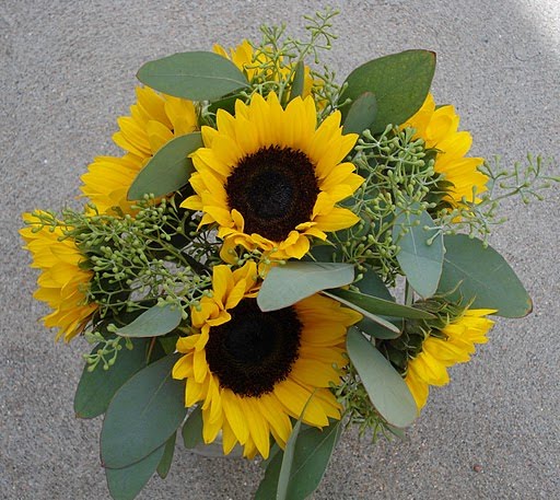 Deep yellow large sunflowers bridal bouquet