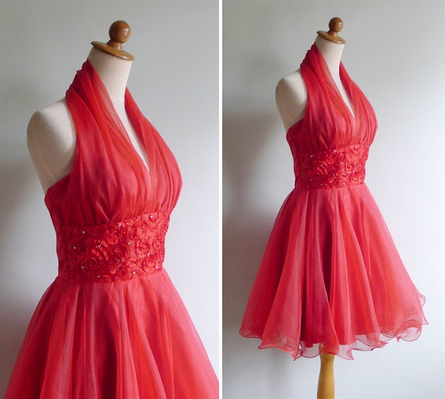 vintage 80s does 50s marilyn halter dress s m