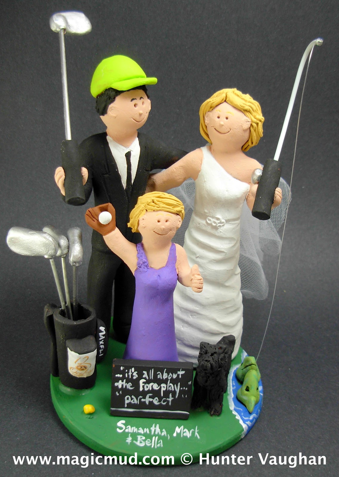 custom wedding  cake  toppers  Daughter  with Bride and Groom 