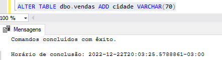 Utilizar o  ALTER TABLE para adicionar uma nova coluna na tabela Para adicionar uma nova tabela no SQL Server, utilizamos a sintaxe: ALTER TABLE nome_tabela ADD nome_da_coluna  tipo_de_dados_da_coluna;