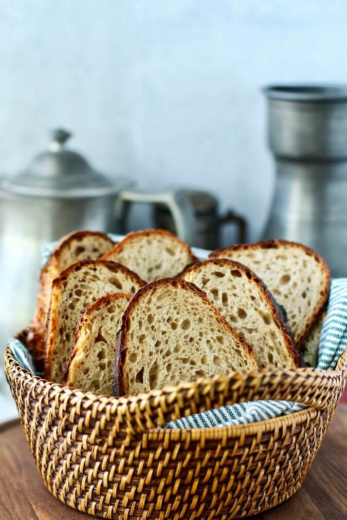 No Knead Whole Wheat Bread in basket