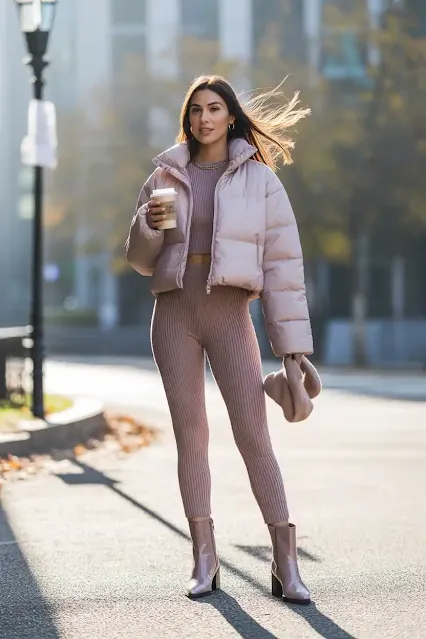 Cropped Puffer + Matching Knit Set + Sleek Boots