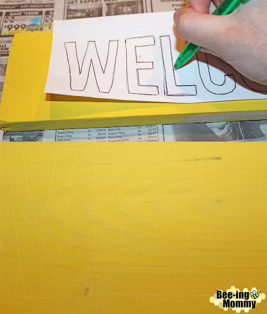 colorful pallet welcome sign tutorial, welcome sign, welcome sign tutorial, word transferring, how to write on wood, personalizing signs, how to personalize sign