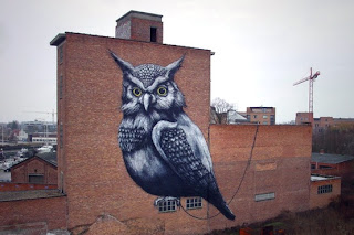 Owl Mural Black and White Painting