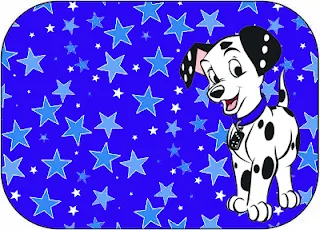 101 Dalmatians in Black and Blue Free Printable  Labels.