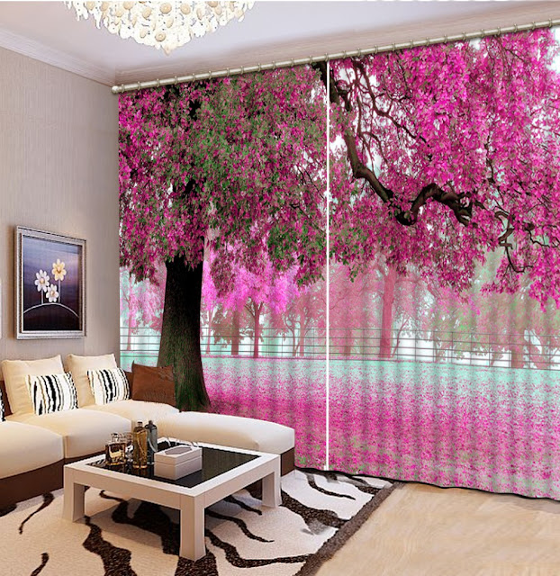 Living room 3d curtains ideas with nice digital printing and the best 3d curtains containing natural elements