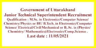 Junior Technical Superintendent Recruitment - Government of Uttarakhand