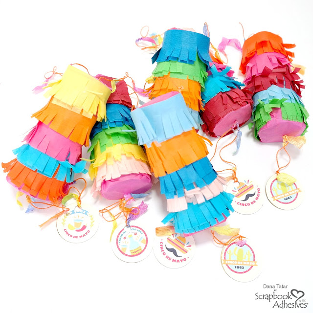 Colorful Paper Roll Pinatas for Cinco de Mayo with Decorated Pull Strings