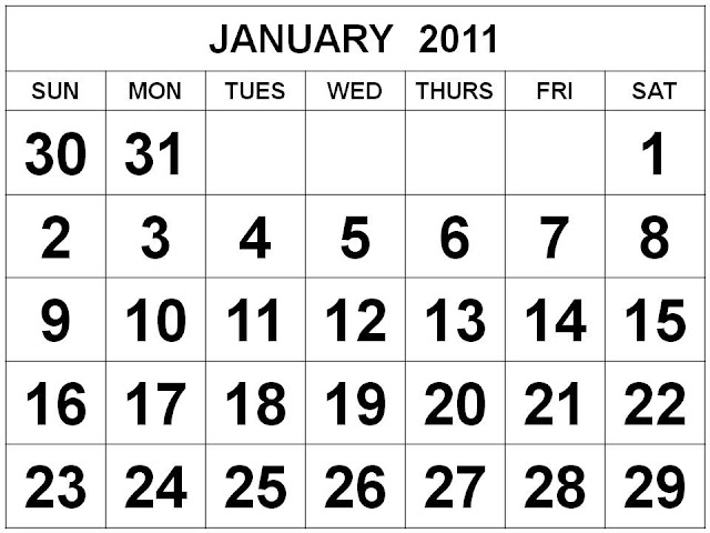 2011 Calendar January Printable. 2011 calendar printable