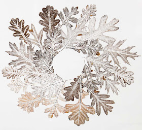 Brown Oak Leaf Wreath Monoprint by Jeanne Selep