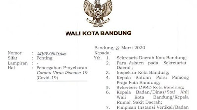 16 Point Isi Surat Edaran  Wali Kota Bandung Dalam Tangani Covid-19