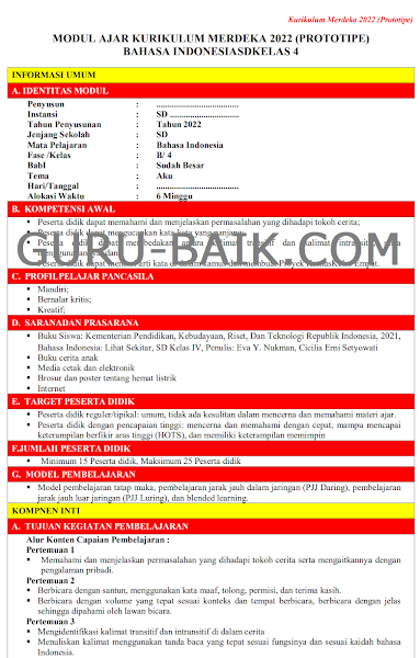 gambar modul ajar (rpp kurikulum merdeka bahasa indonesia kelas 4 SD)