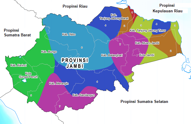 Letak Geografis Kabupaten dan kota di Provinsi Jambi