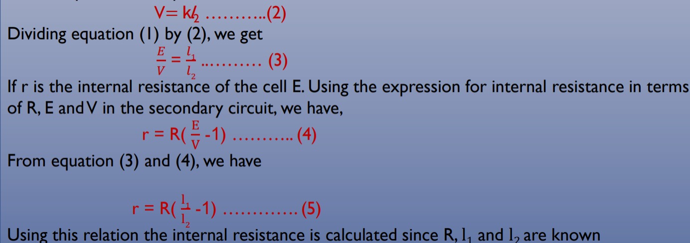 To Determine the Internal Resistance of a Cell calculation