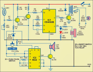 Simple Mock Alarm with Call Bell Circuit Diagram